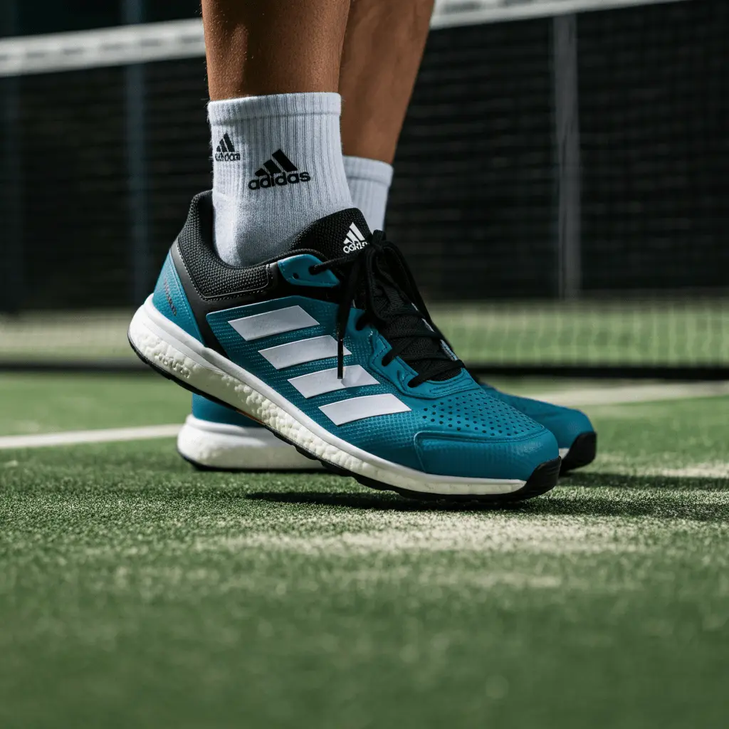 padel schoenen op de padel baan