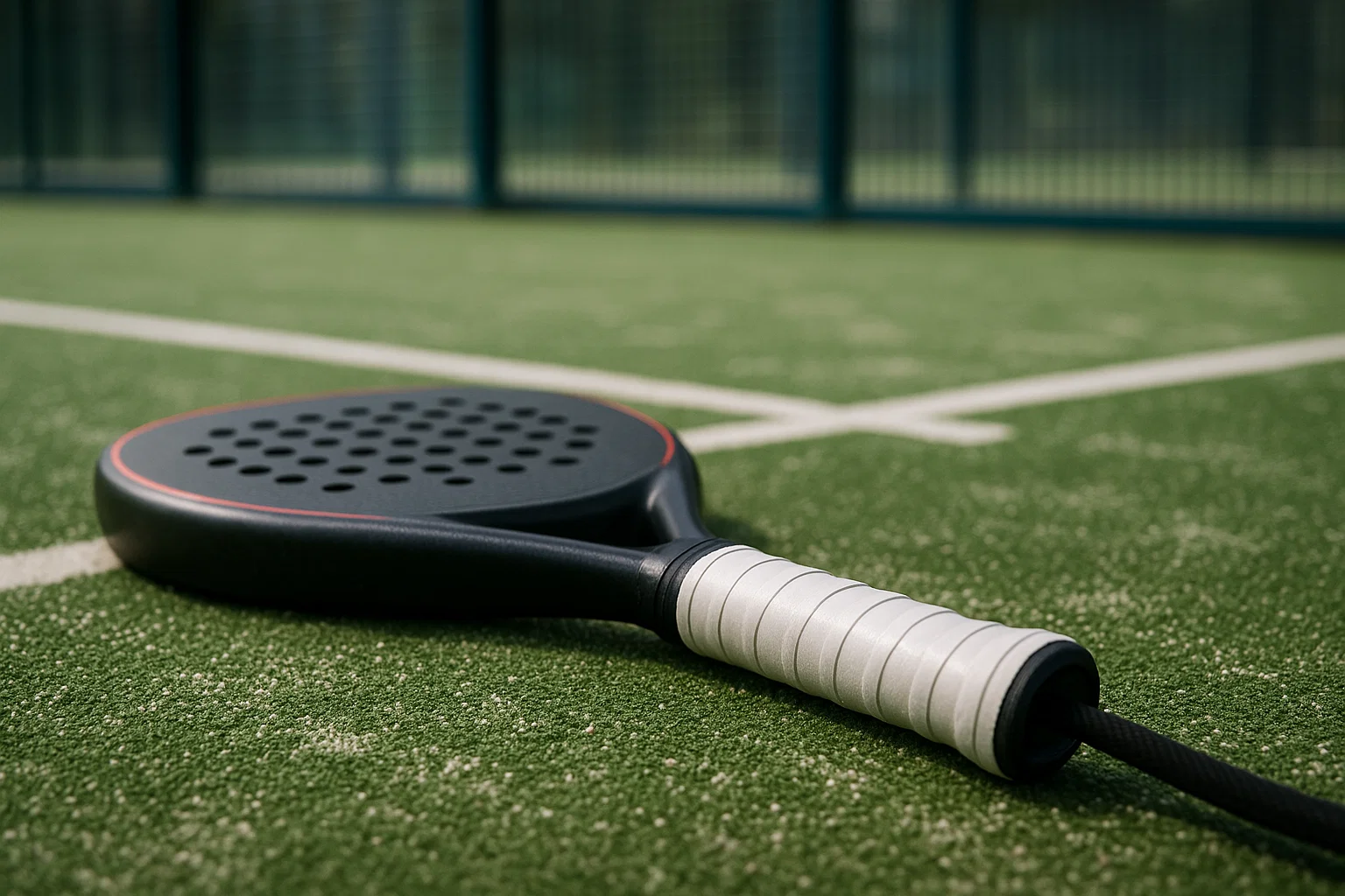 een padelracket met de close up op de grip